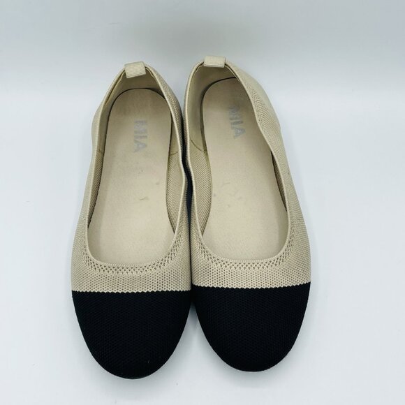 MIA Shoes Womens Size 7.5 M Beige Black Alyssa Slip On Comfort Flats Loafers - Picture 5 of 11